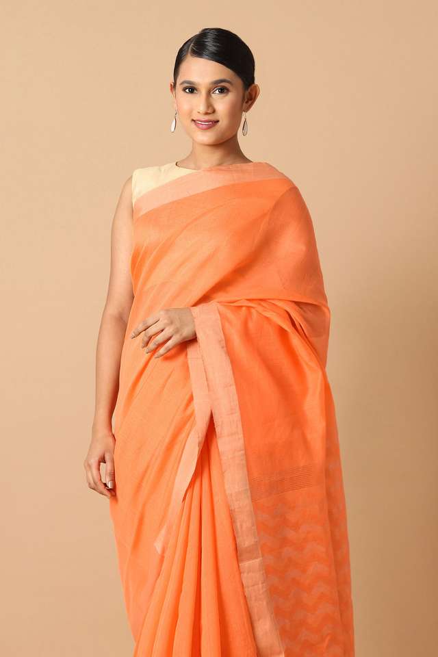 Light Orange Pure Silk Cotton Jamdani Saree thumbnail image number null