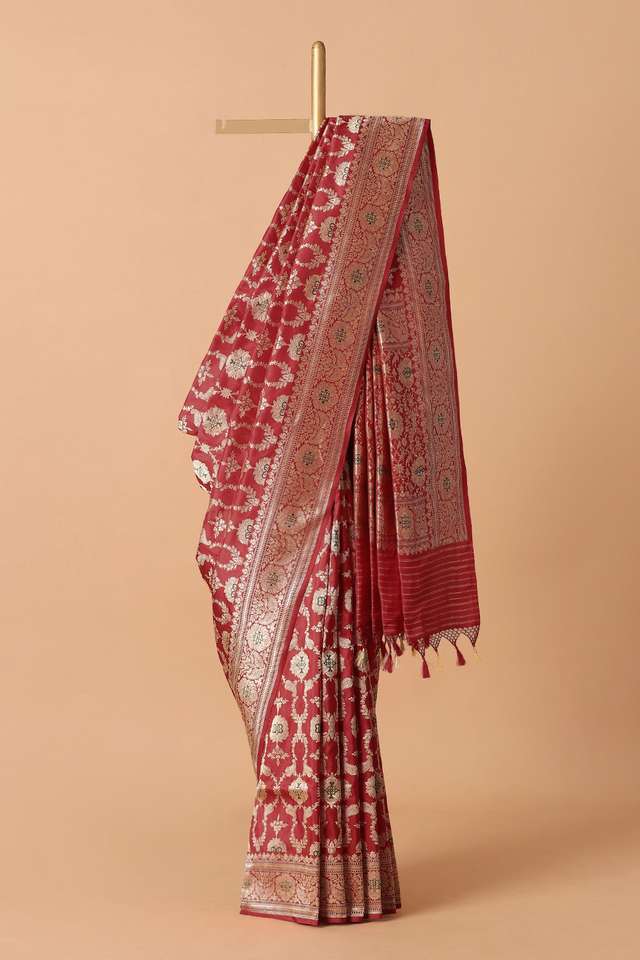 Red Pure Silk Banarasi Saree image number