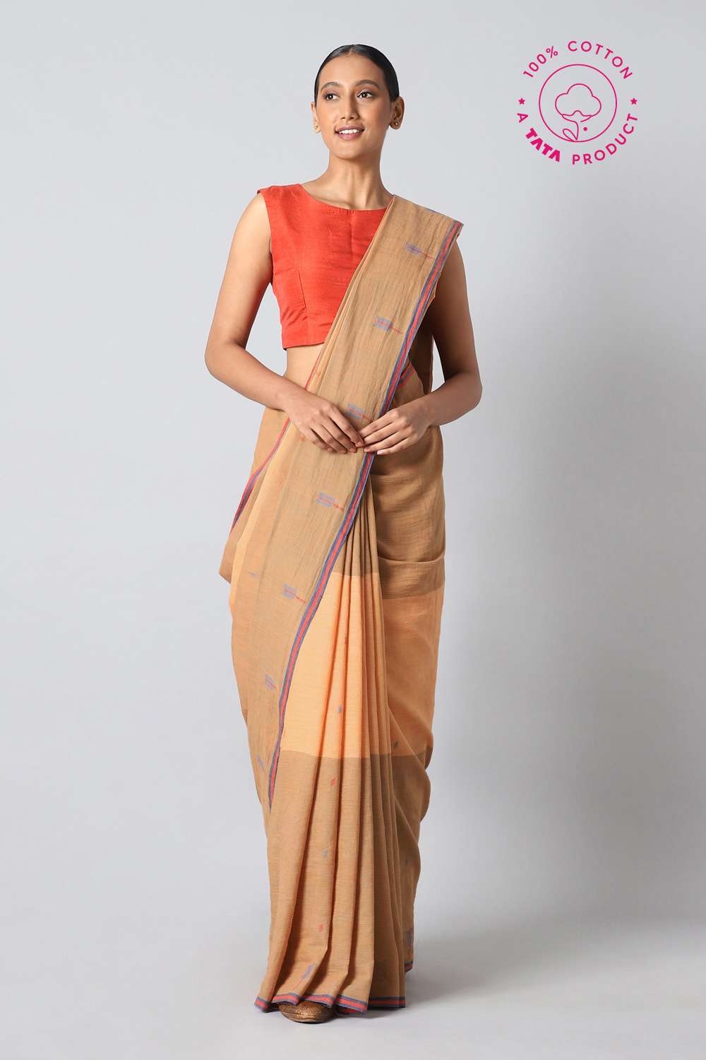 Light Orange Pure Cotton Jamdani Saree image number null