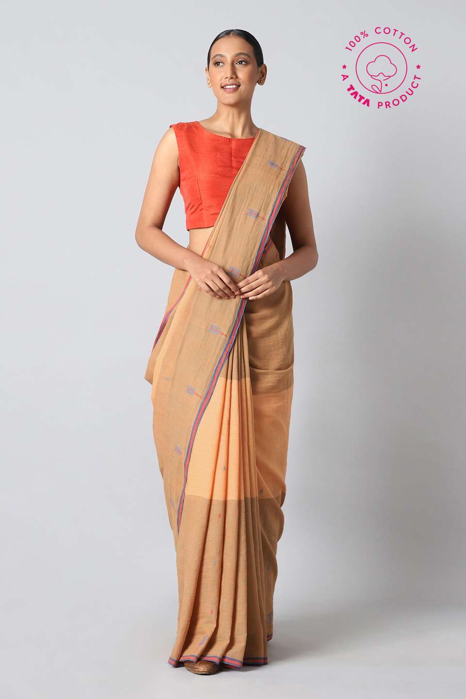 Light Orange Pure Cotton Jamdani Saree