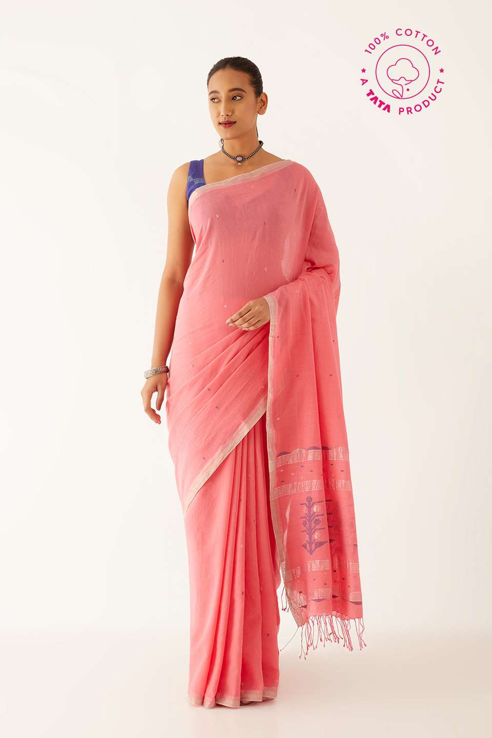 Pink Pure Cotton Jamdani Bengali Saree