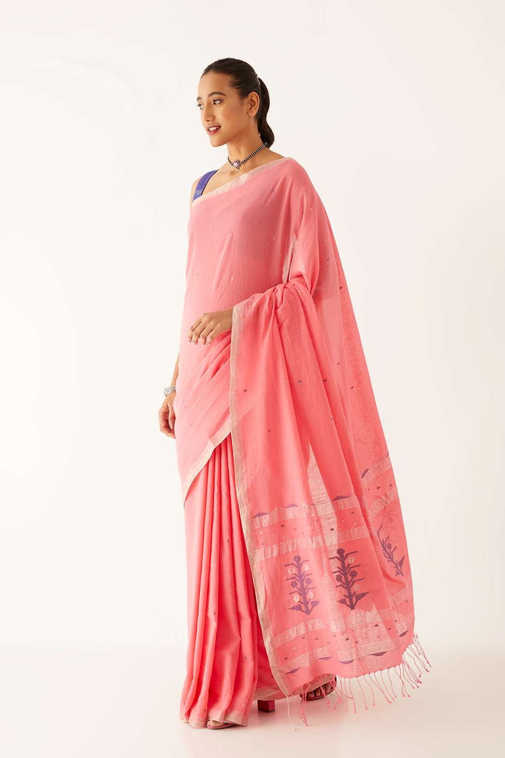 Pink Pure Cotton Jamdani Bengali Saree image number null