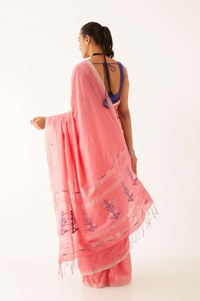 Pink Pure Cotton Jamdani Bengali Saree thumbnail image number null