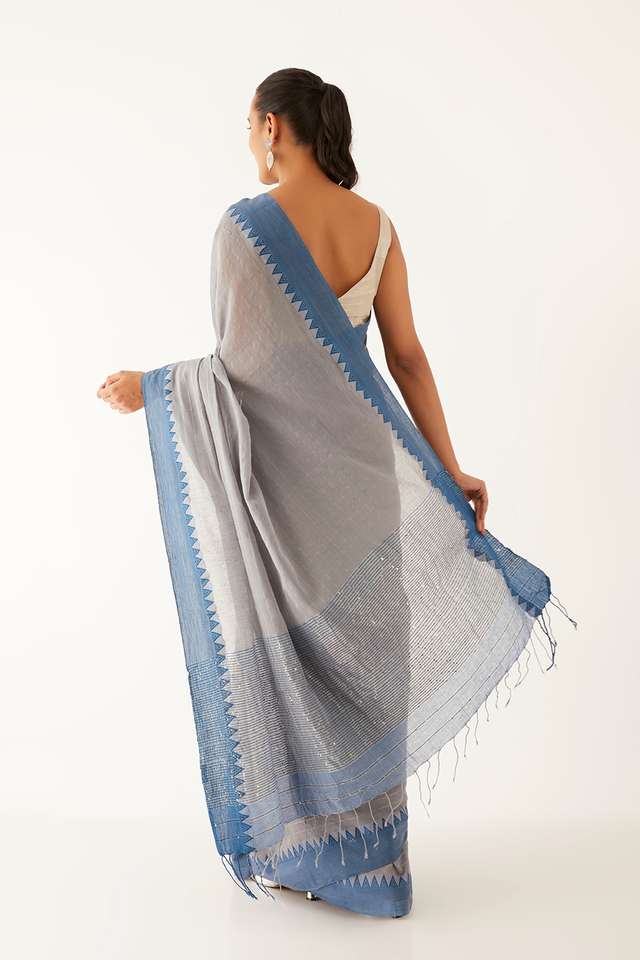 Grey Pure Cotton Woven Bengali Saree thumbnail image number null