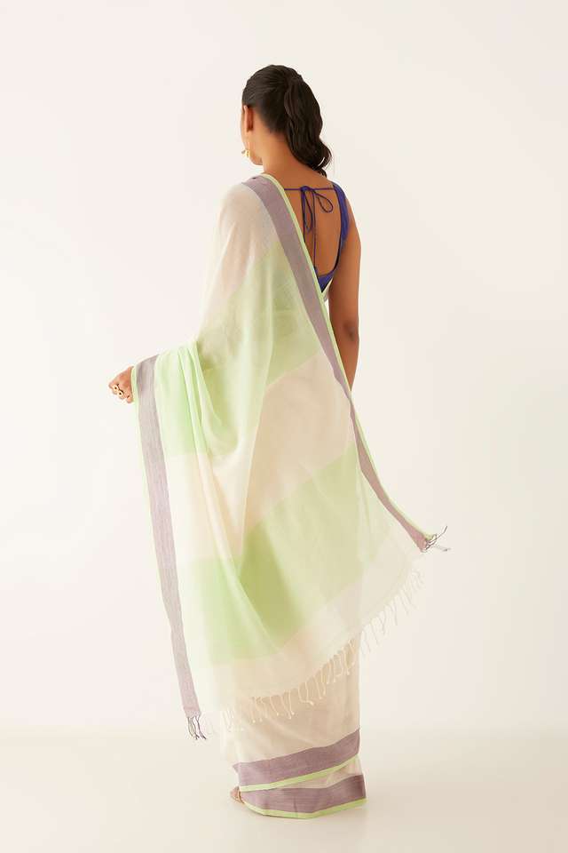 Off White Pure Cotton Bengal Saree thumbnail image number null