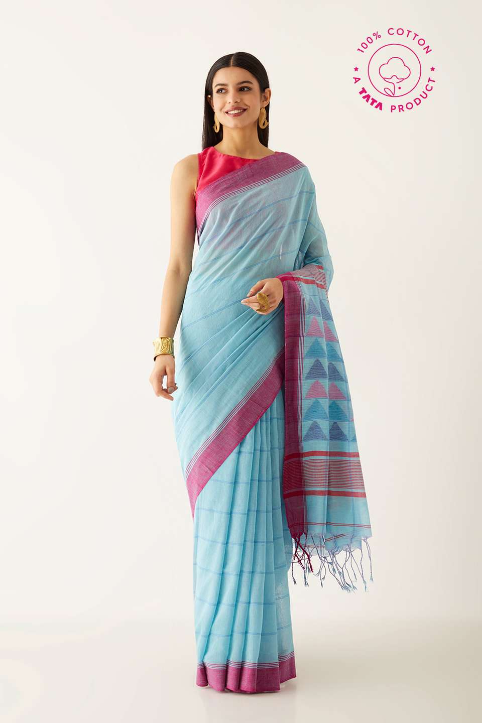 Light Blue Pure Cotton Bengal Saree