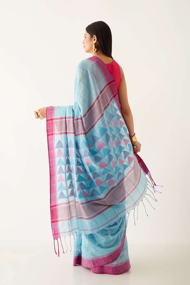 Light Blue Pure Cotton Bengal Saree thumbnail image number null