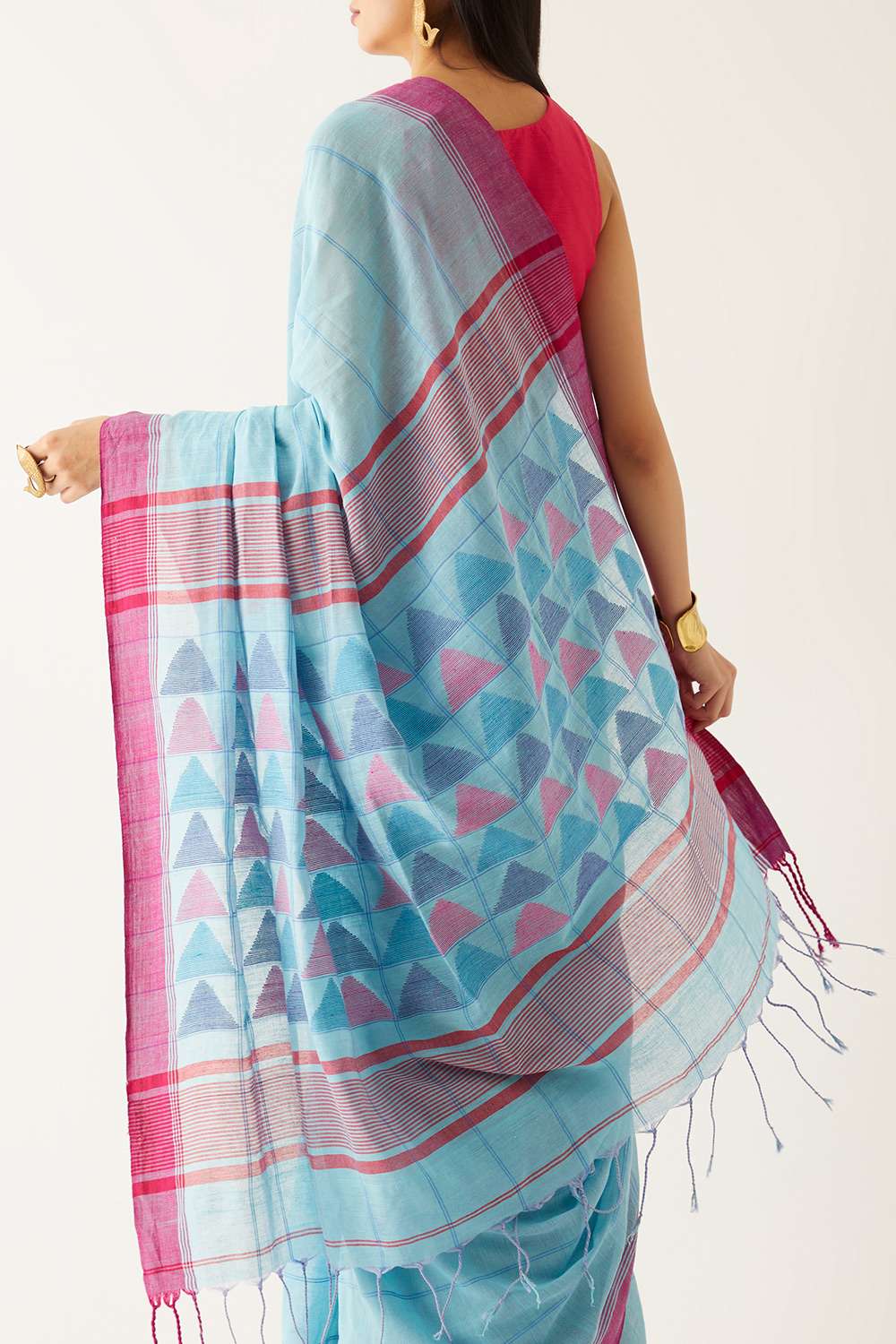 Light Blue Pure Cotton Bengal Saree image number null