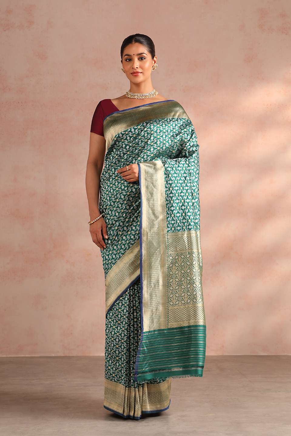 Dark Green Pure Silk Woven Banarasi Saree