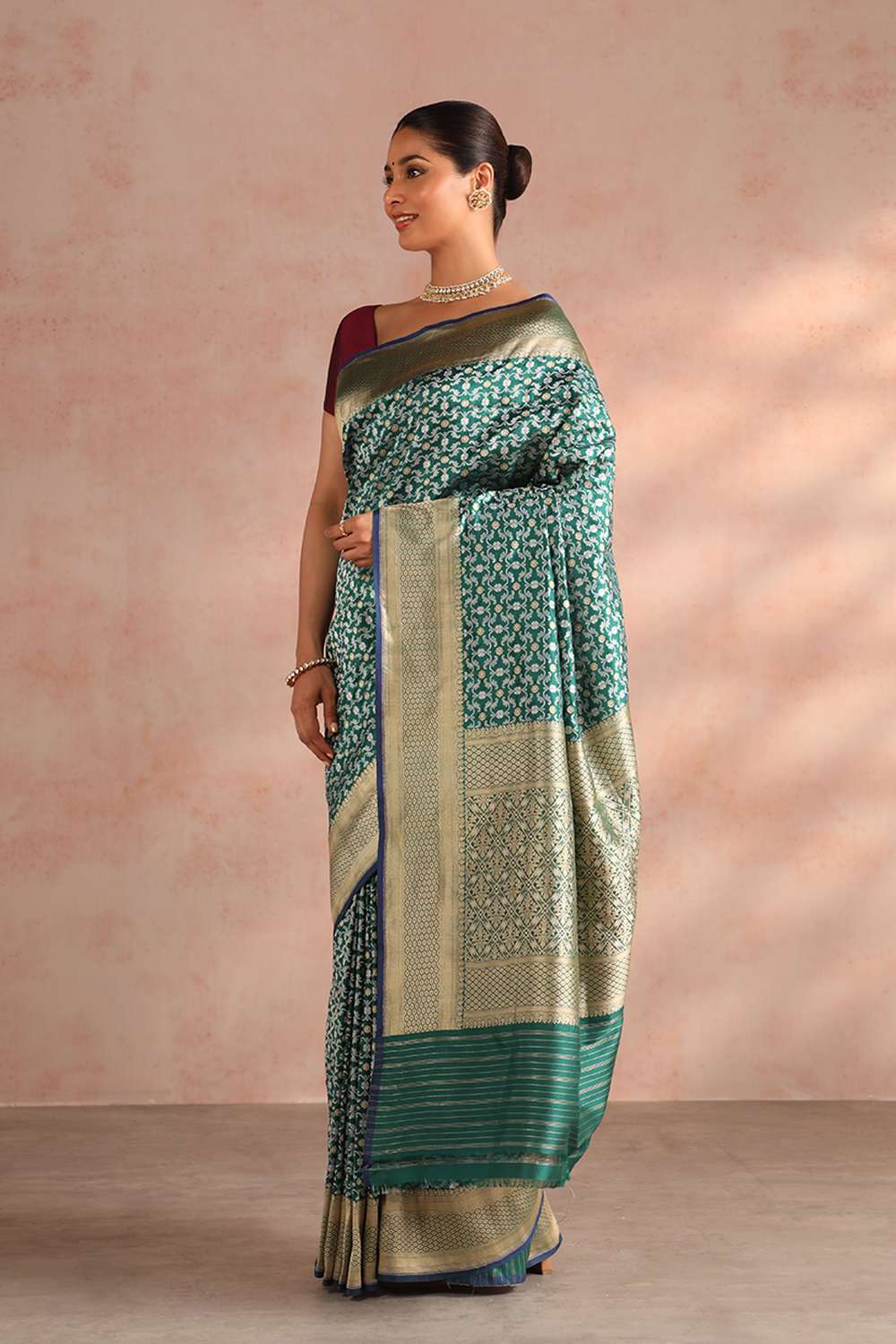 Dark Green Pure Silk Woven Banarasi Saree image number null
