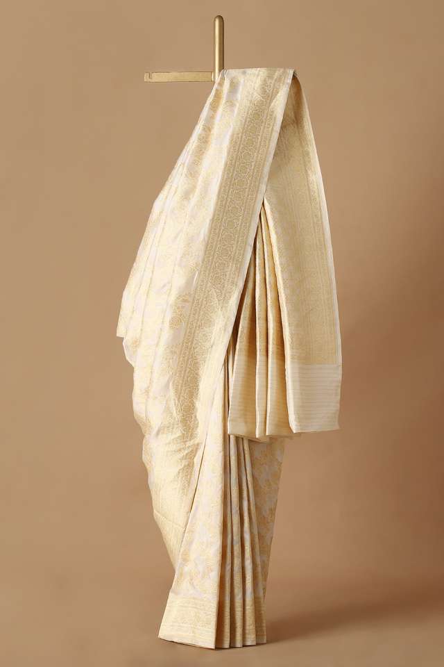 Off White Pure Silk Banarasi Saree image number
