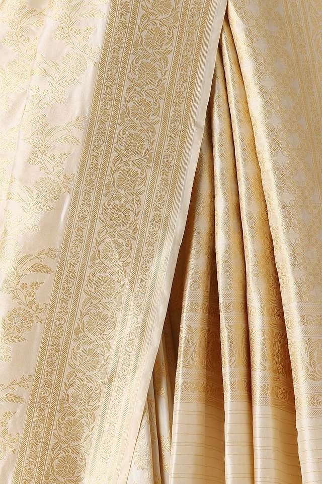 Off White Pure Silk Banarasi Saree thumbnail image number null