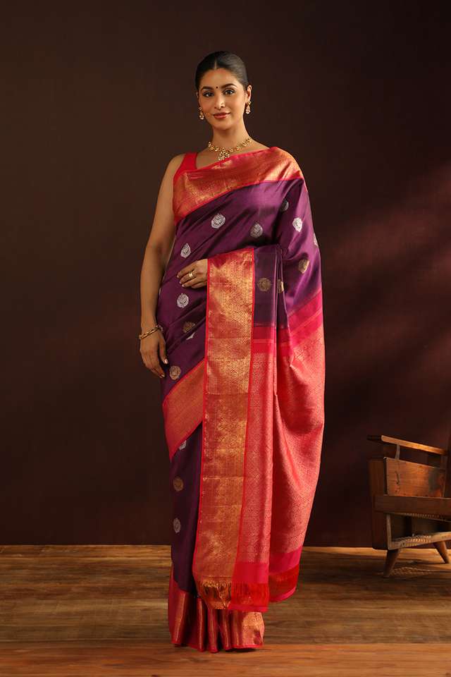 Purple Woven Pure Silk Kanjivaram Saree image number