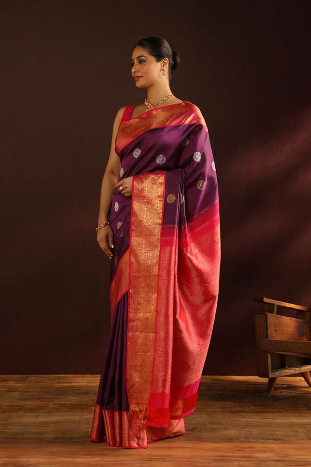 Purple Woven Pure Silk Kanjivaram Saree thumbnail image number null