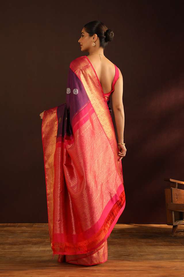 Purple Woven Pure Silk Kanjivaram Saree thumbnail image number null