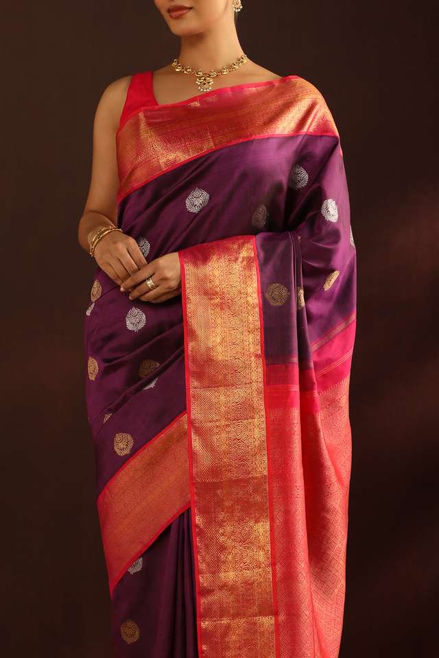 Purple Woven Pure Silk Kanjivaram Saree thumbnail image number null