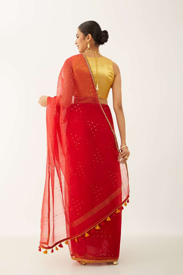 Red Pure Silk Organza Woven Saree thumbnail image number null
