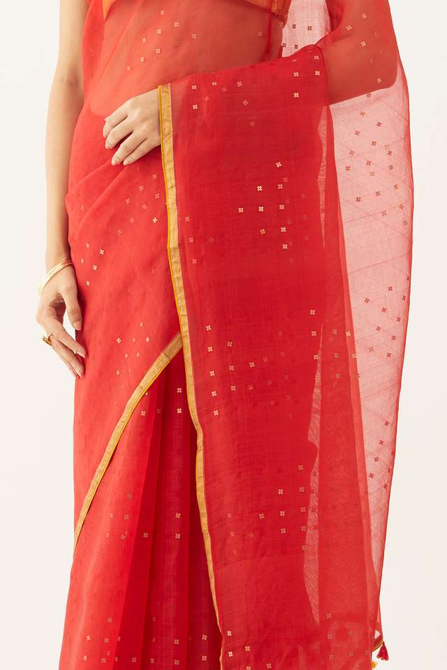 Red Pure Silk Organza Woven Saree thumbnail image number null