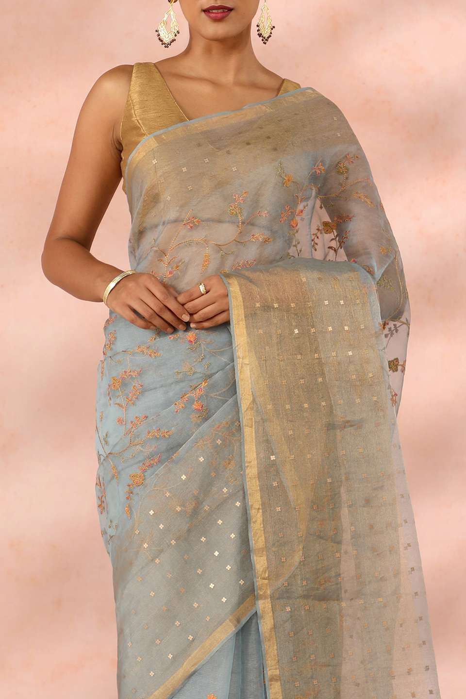 Grey Contemporary Pure Tissue Organza Embroidery Saree
