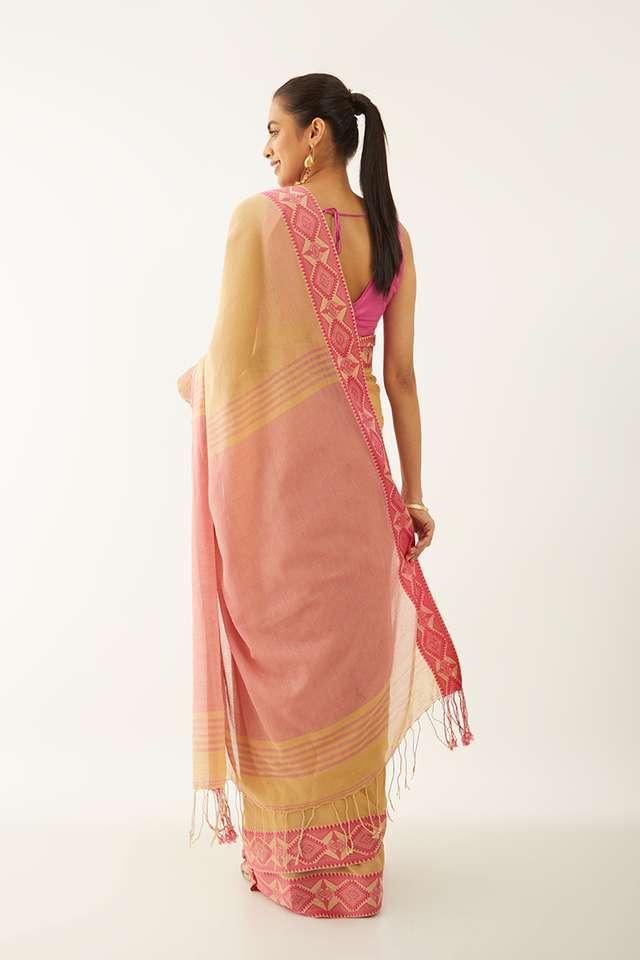 Beige Pure Cotton Woven Design Bengali Saree thumbnail image number null