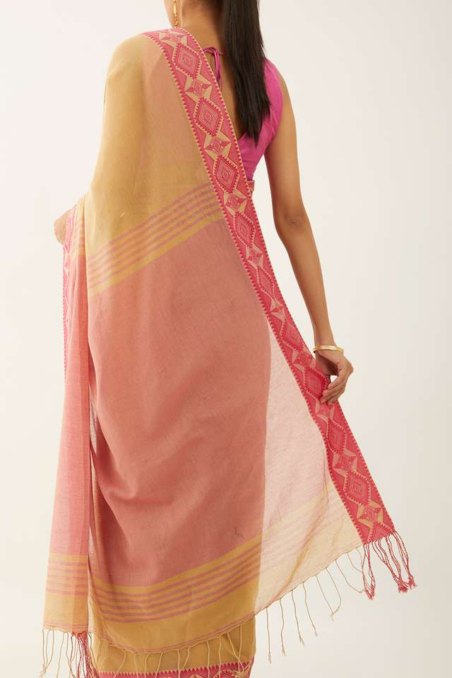 Beige Pure Cotton Woven Design Bengali Saree thumbnail image number null