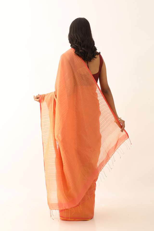 Light Orange Pure Cotton Tissue Woven Bengali Saree thumbnail image number null