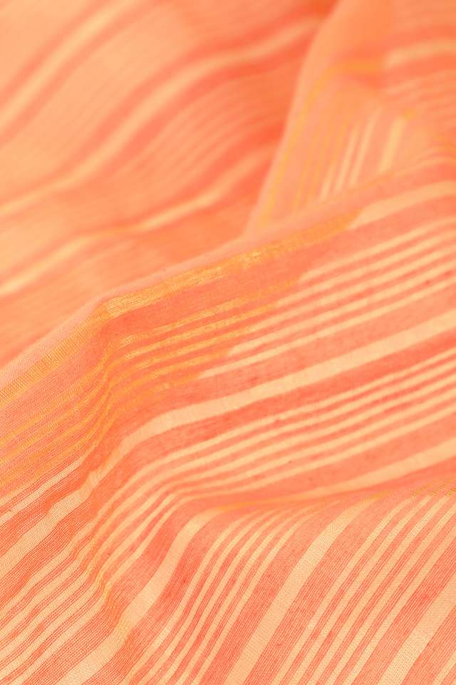 Light Orange Pure Cotton Tissue Woven Bengali Saree thumbnail image number null