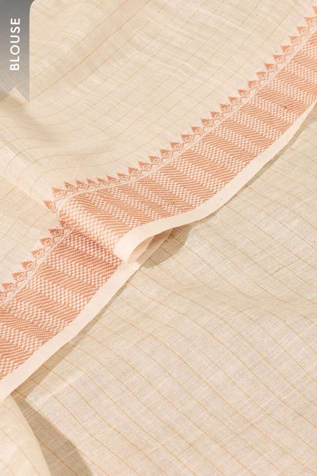Off White Woven Pure Silk Cotton Bengal Saree thumbnail image number null