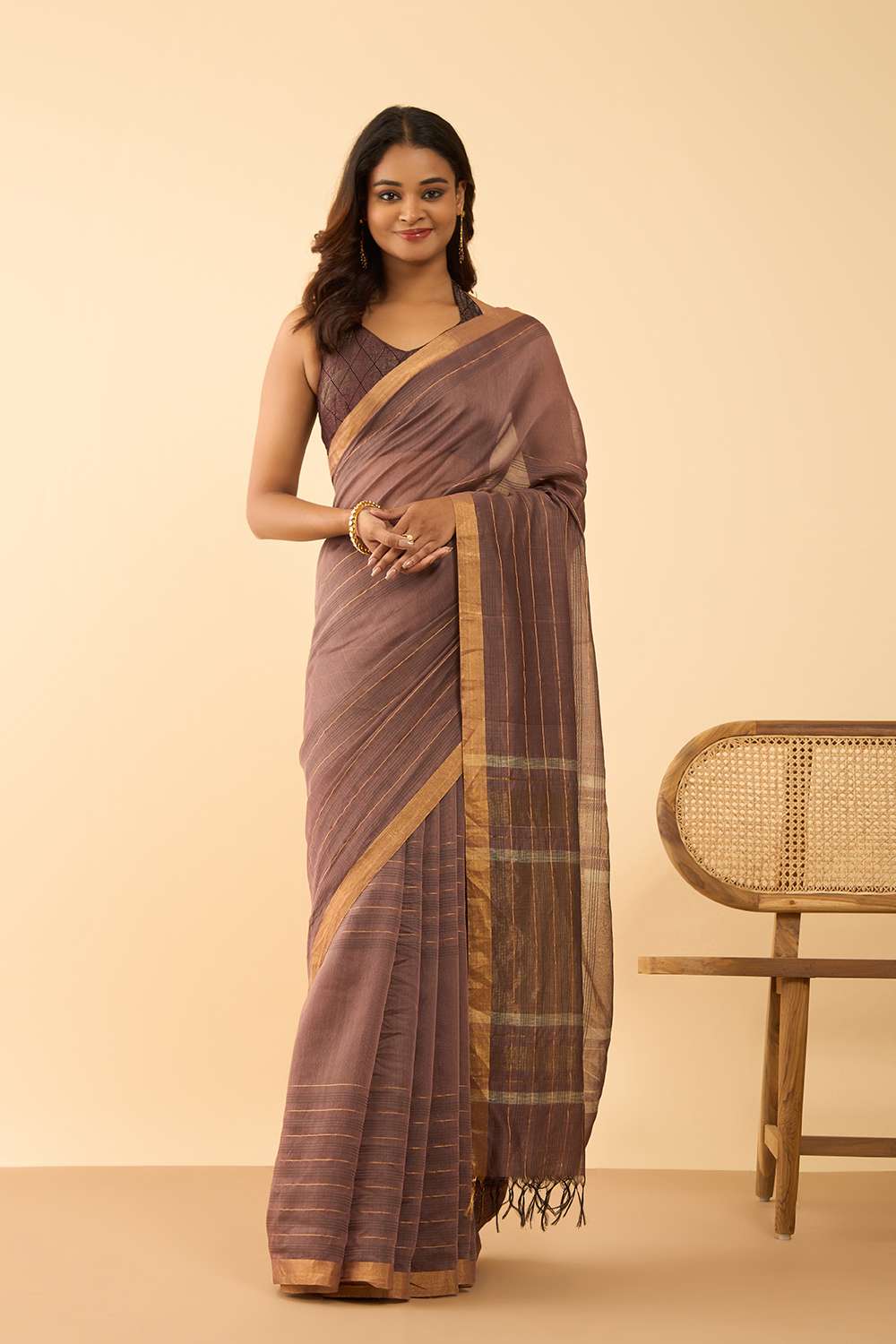 Brown Bhagalpur Woven Silk Viscose Saree image number null