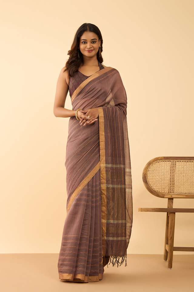 Brown Bhagalpur Woven Silk Viscose Saree thumbnail image number null
