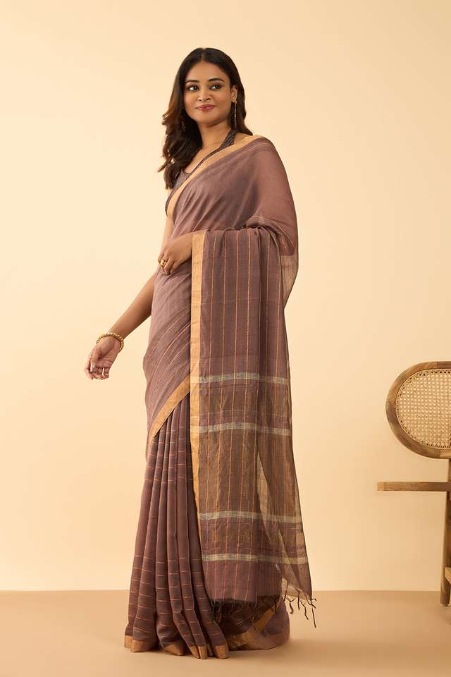 Brown Bhagalpur Woven Silk Viscose Saree thumbnail image number null