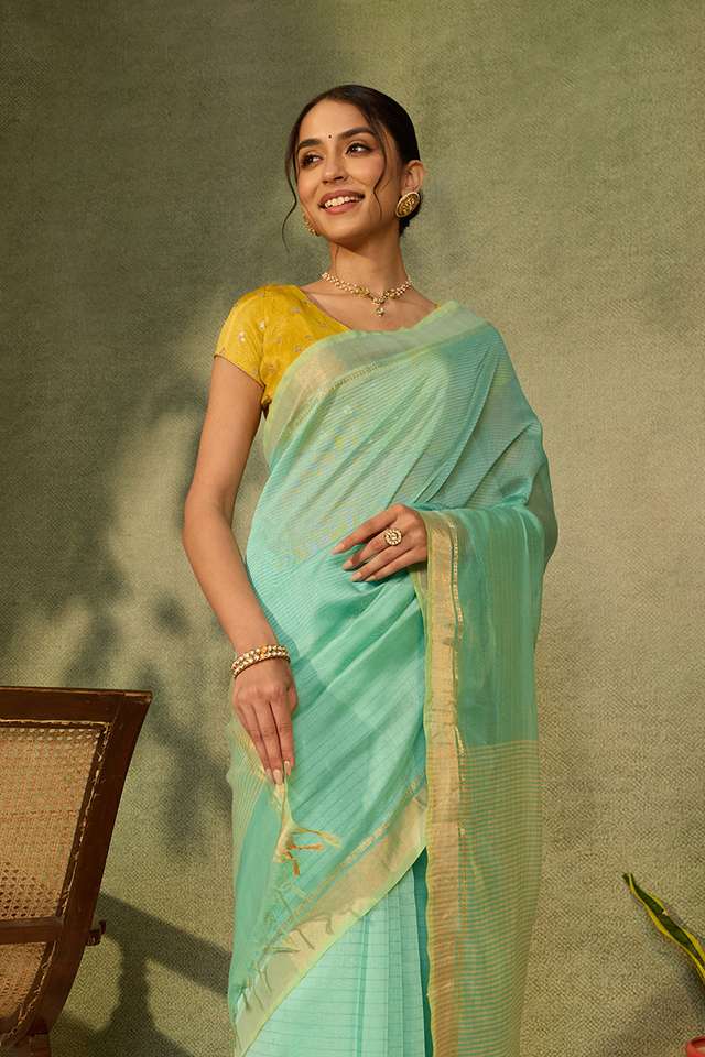 Light Green Bhagalpur Woven Silk Viscose Saree image number