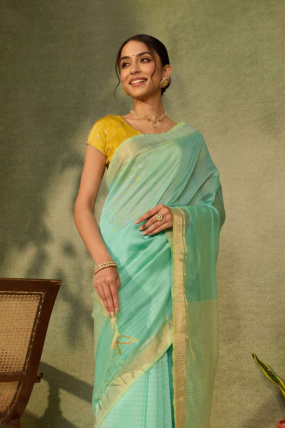 Light Green Bhagalpur Woven Silk Viscose Saree