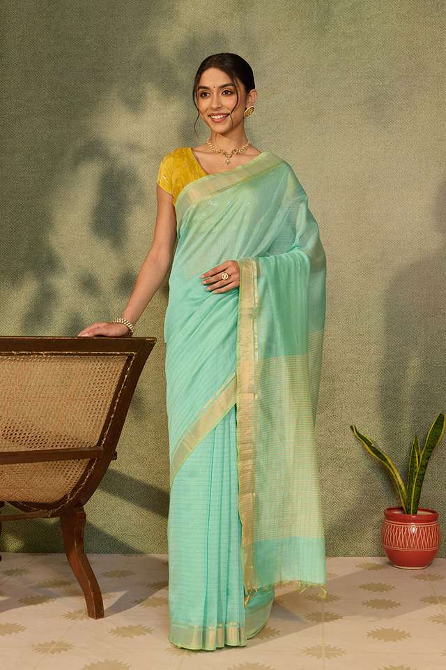Light Green Bhagalpur Woven Silk Viscose Saree thumbnail image number null