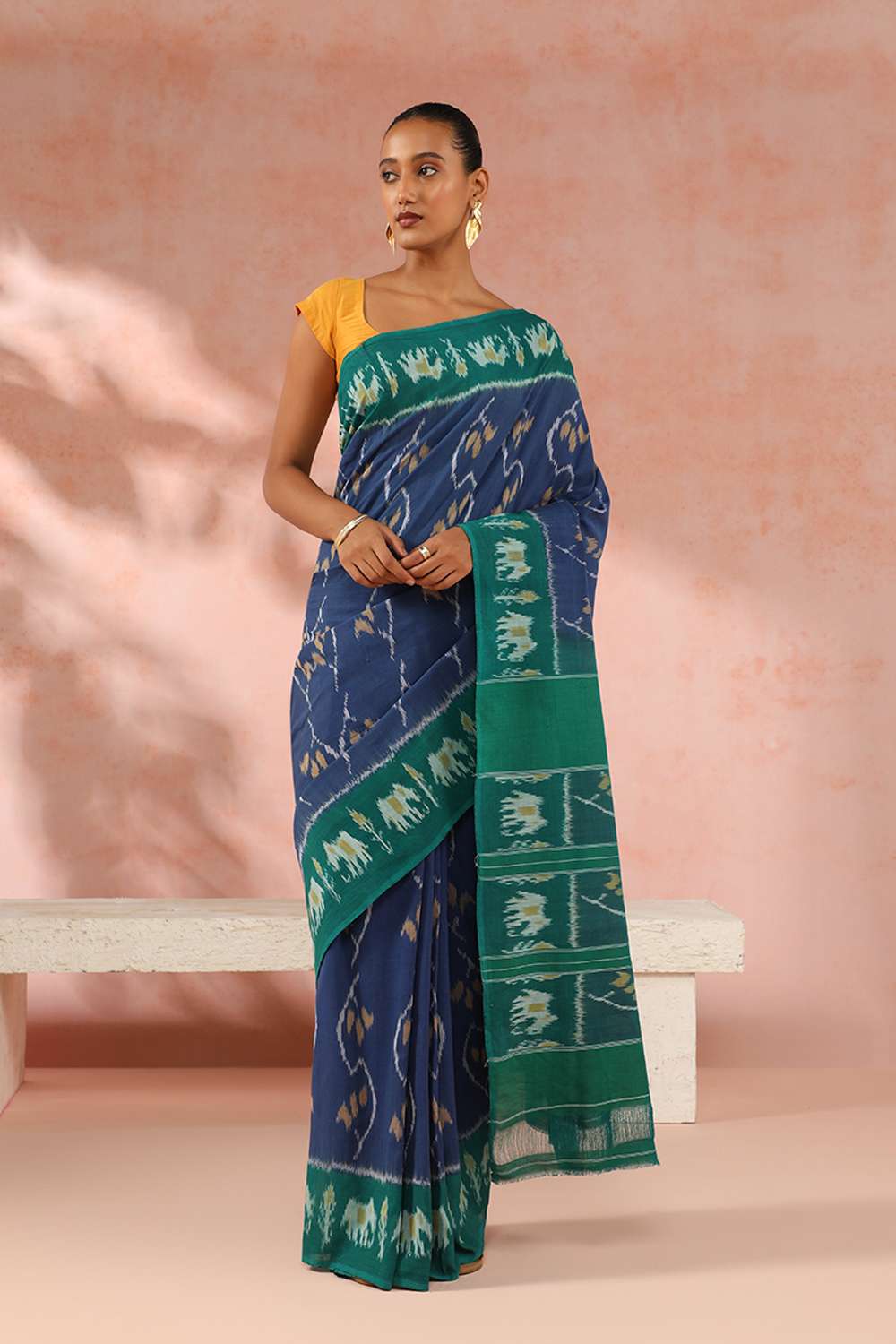 Blue Pure Cotton Pochampalli Ikat Saree image number null