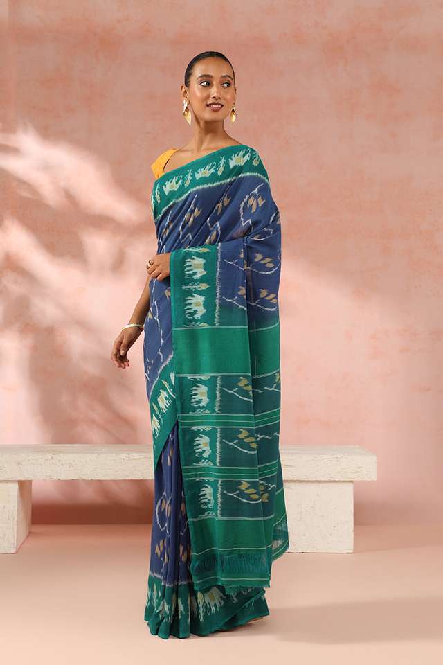 Blue Pure Cotton Pochampalli Ikat Saree thumbnail image number null