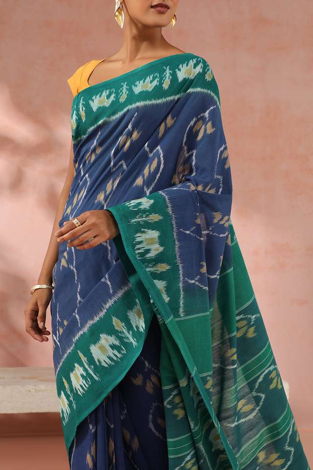 Blue Pure Cotton Pochampalli Ikat Saree thumbnail image number null