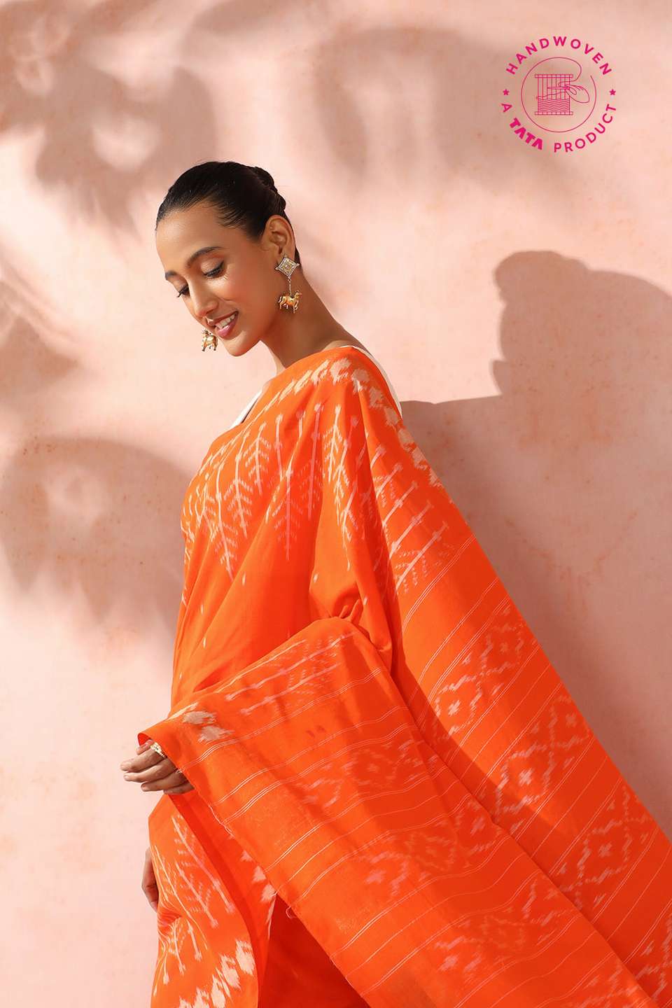 Orange Pure Cotton Pochampalli Ikat Saree