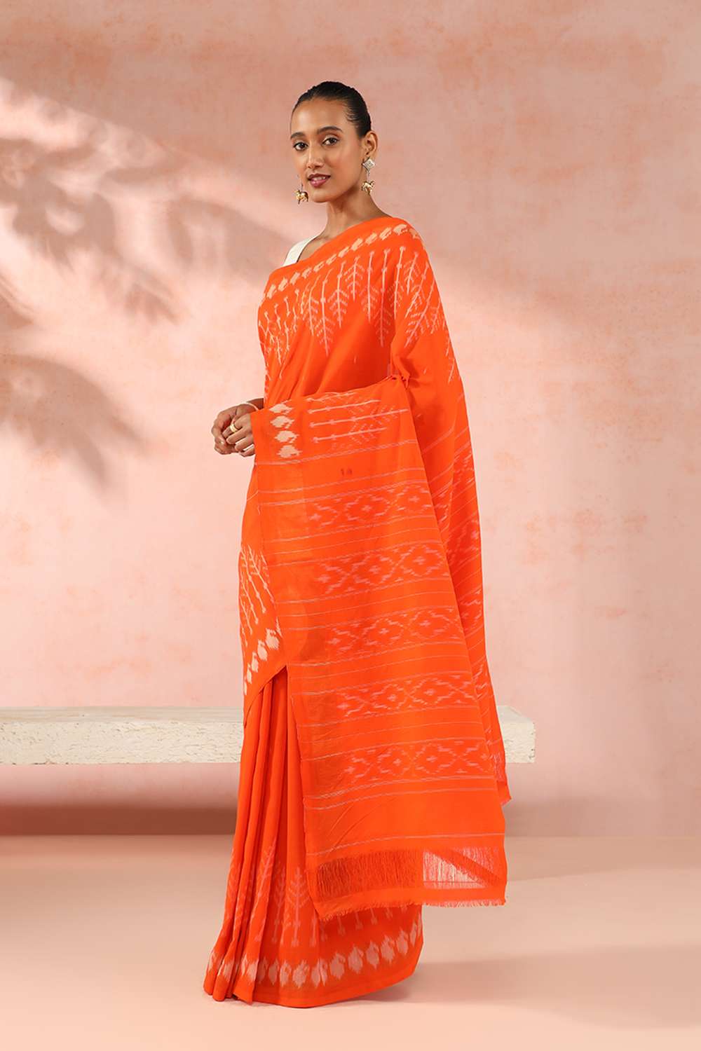 Orange Pure Cotton Pochampalli Ikat Saree image number null