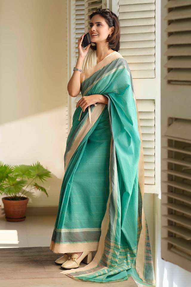 Green Woven Pure Cotton Mangalgiri Saree image number