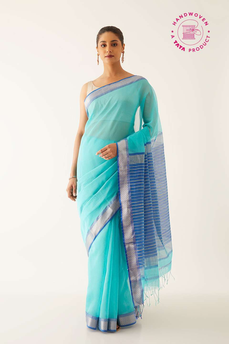 Light Blue Pure Silk Cotton Maheshwari Saree