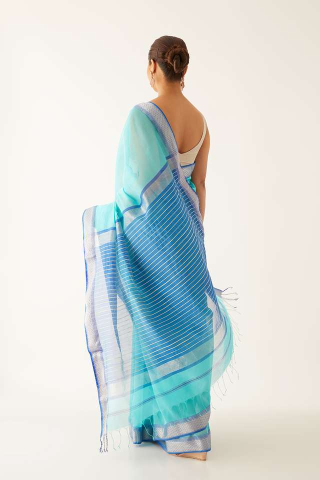 Light Blue Pure Silk Cotton Maheshwari Saree thumbnail image number null