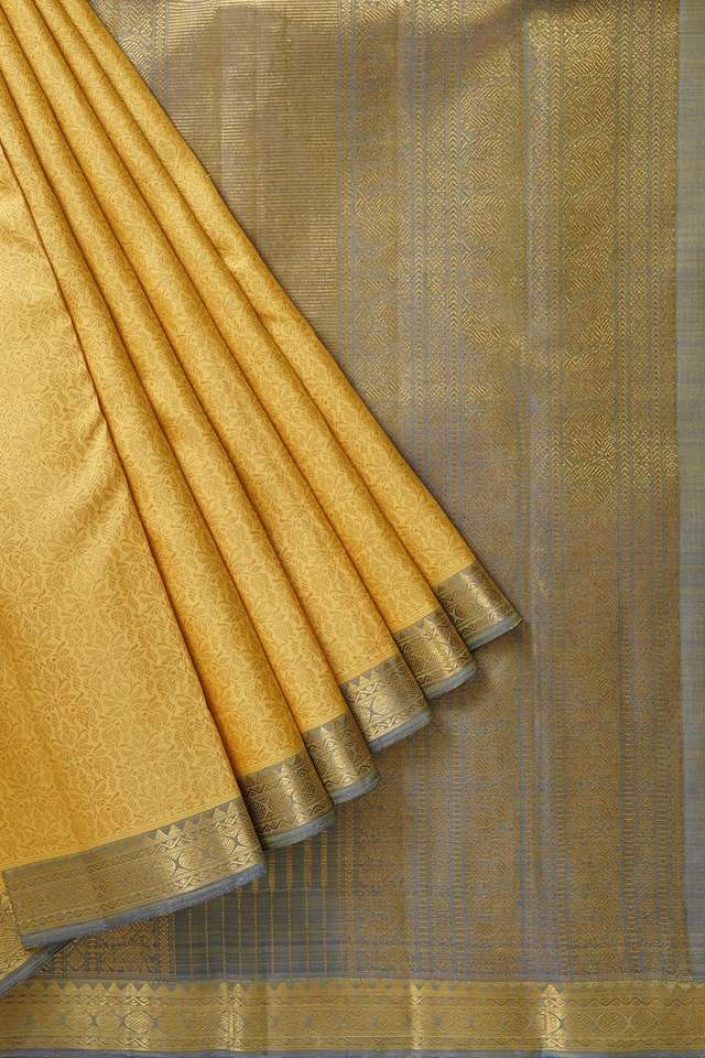 Light Yellow Pure Silk Woven Kanjivaram Saree thumbnail image number null