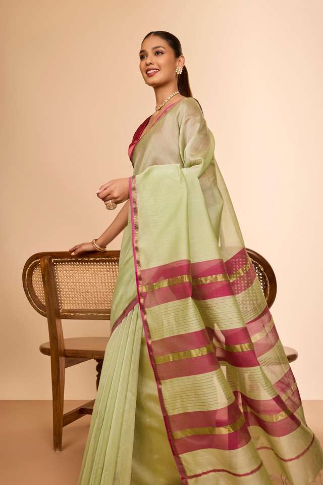 Light Green Woven Pure Silk Cotton Maheshwari Saree image number