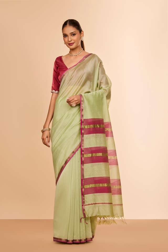 Light Green Woven Pure Silk Cotton Maheshwari Saree thumbnail image number null