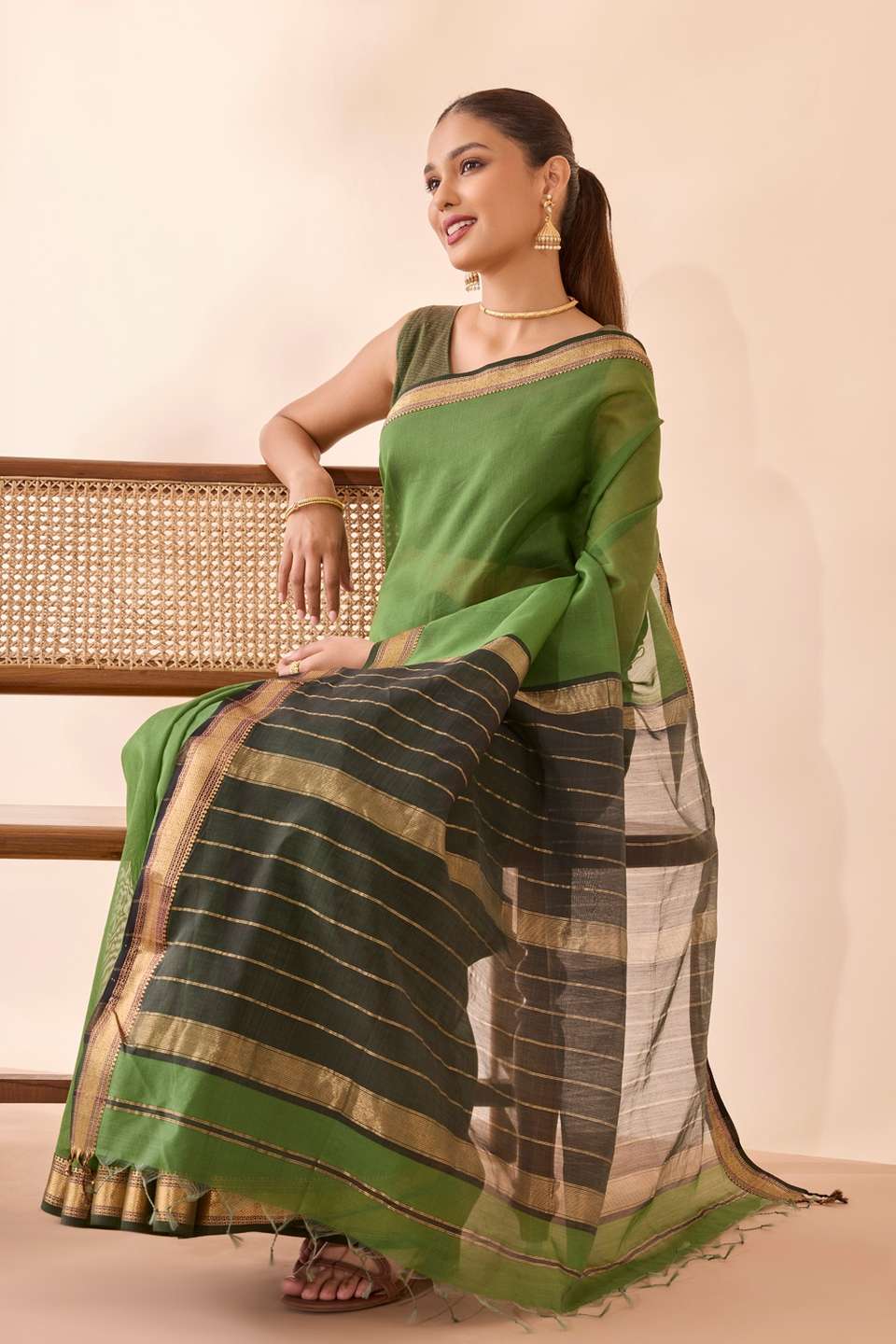 Green Woven Pure Silk Cotton Maheshwari Saree