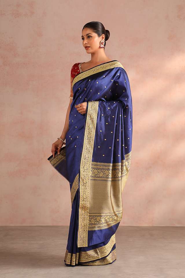 Blue Pure Silk Kadwa Banarasi Saree thumbnail image number null