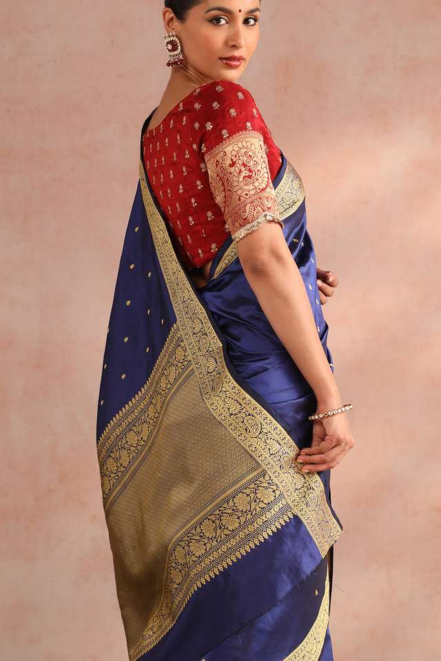 Blue Pure Silk Kadwa Banarasi Saree thumbnail image number null