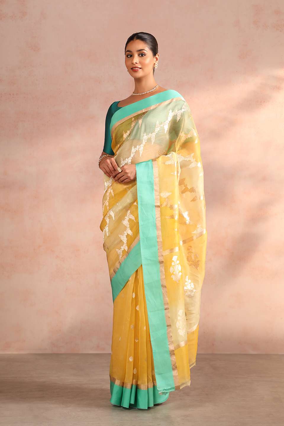 Yellow Pure Silk Organza Kadwa Banarasi Saree