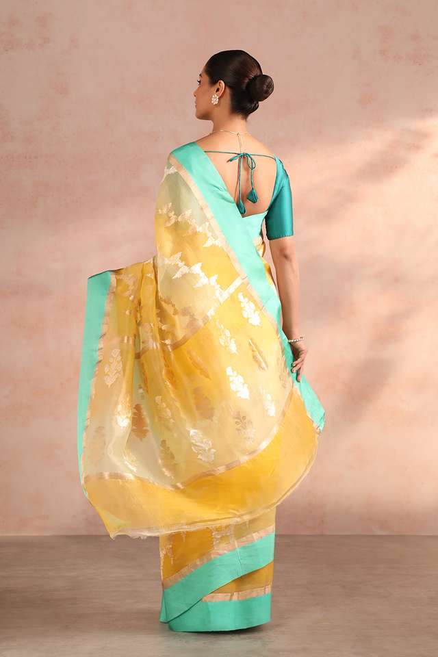 Yellow Pure Silk Organza Kadwa Banarasi Saree thumbnail image number null